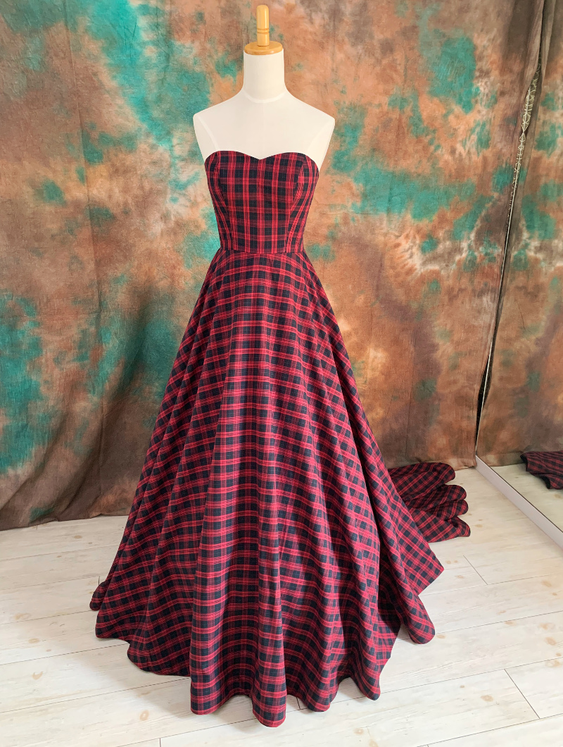 カクテルドレス]安室奈美恵風タータン・チェックドレスを制作しました