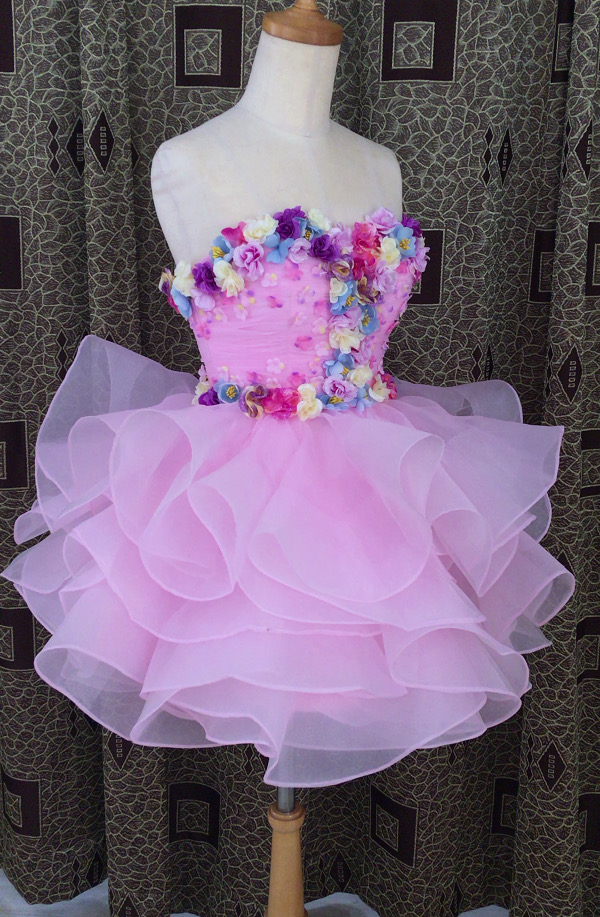 ピンク色花ミニドレスを製作しました！(NY)｜オーダーメイドドレスの 